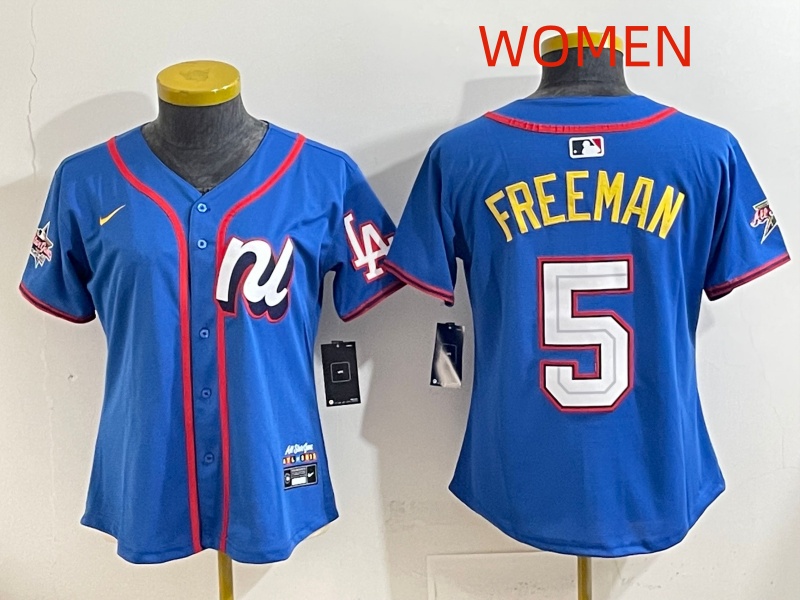 Women 2025 Los Angeles Dodgers #5 Freeman Blue Nike 2025 MLB All Star Jersey style 027->women mlb jersey->Women Jersey
